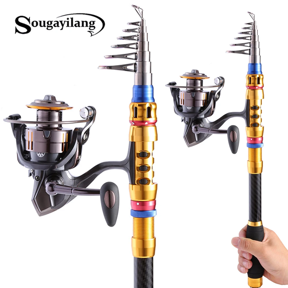 

Sougayilang Telescopic Fishing Rod and 14BB Spinning Fishing Reel Sets Carp Rod Reel Wheel Combo Saltwater Fishing pole de pesca