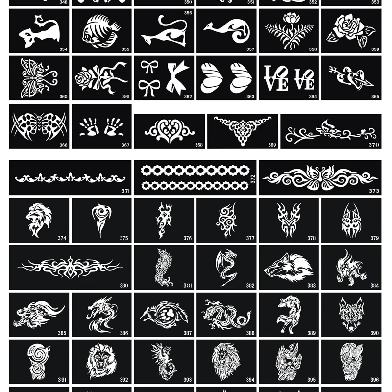200pcs Airbrush Glitter Tattoo Stencil For Body Art Animal Plant Flower Fairy Cartoon Henna Tattoo Stencil Free Shipping