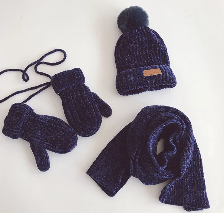 1 3PCS Fashion Cotton Baby knit Hat Scarf Gloves Autumn Winter Children Scarf-collar Boys Girls Warm Beanies Caps Scarf Sets - Цвет: 1