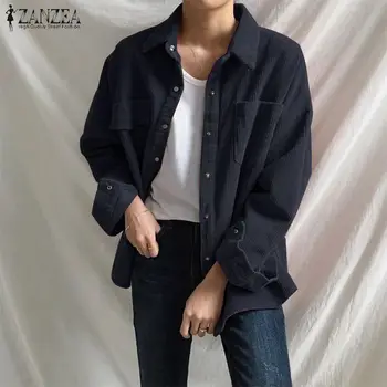 

Autumn Lapel Neck Long Sleeve Shirts ZANZEA Women Corduroy Blouse Vintage Outwear Casual Solid Streetwear Plus Size Blusas Mujer