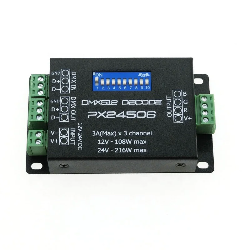 PX24506 DC12V 24V 9A/3CH DMX512/1990 контроллер декодера корпус для RGB ленсветильник|rgb decoder|controller