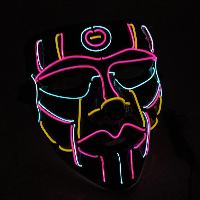 Glowing Horror Demon Slayer Characters Cosplay V-shaped Colorful Monster With Blood EL Wire Scary Halloween Mask | Дом и сад