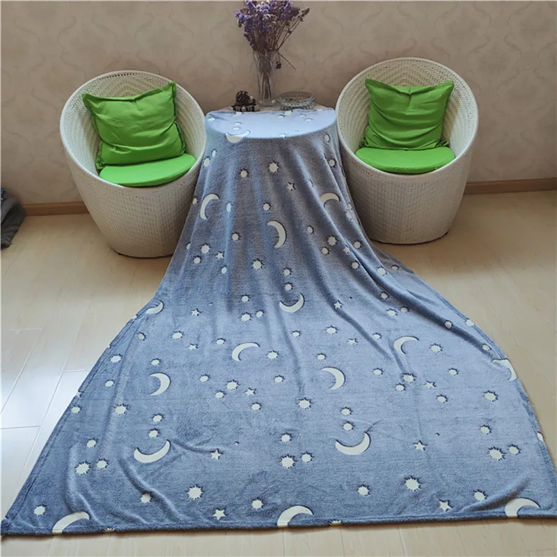 Magic Glow In The Dark Blanket Christmas Birthday Gift Home Textile Finished Star Moon Luminous Super Soft Fuzzy Fluffy Plush