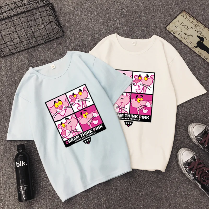 

Pink Panther Short Sleeve T-shirt Plus-sized Womenswear Size Large Size Cartoon White Half Sleeve 2019 New Style Online Celebrit