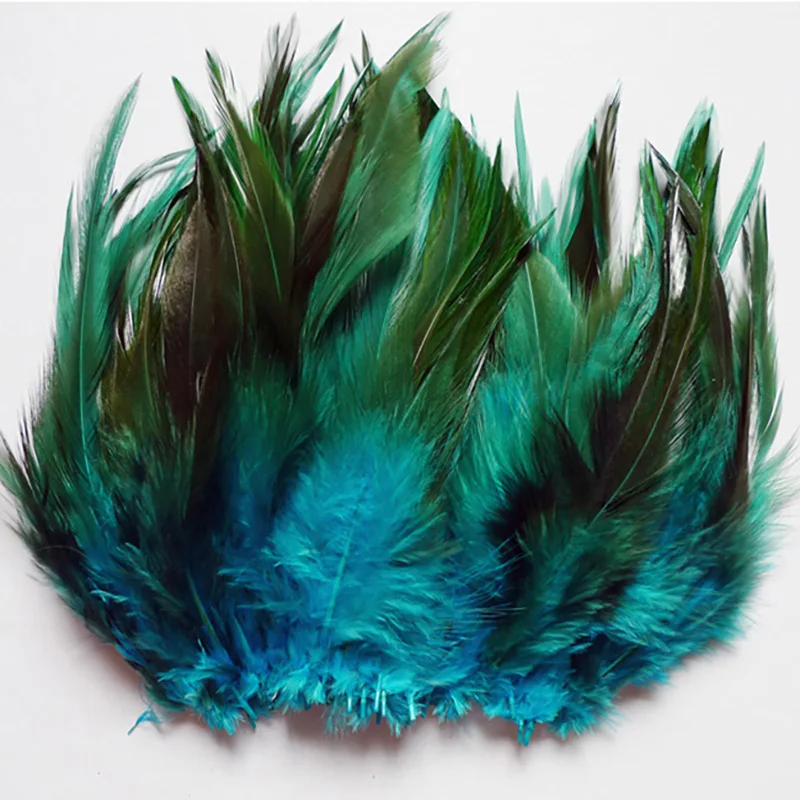 Plumas de cuello de pollo de faisán para manualidades DIY, joyería de Plumas de gallo, decoración de pendientes de fiesta de boda, azul cielo, 10-15cm, caliente, 50 piezas