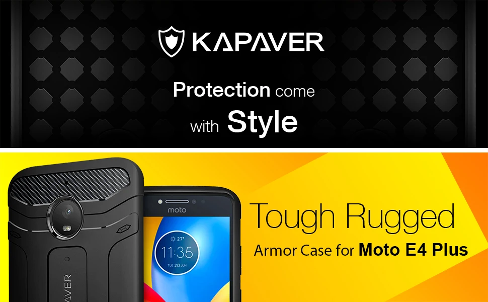 KAPAVER®Прочный твердый черный ударопрочный тонкий бронированный чехол для Moto E4 Plus