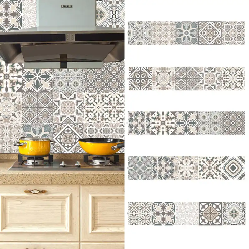 Decorative Retro Moroccan Tiles Pvc Tile Stickers Diy Grey Wall Art Decal Adhesive Waterproof Kitchen Backsplash Bathroom Decor Wall Stickers Aliexpress