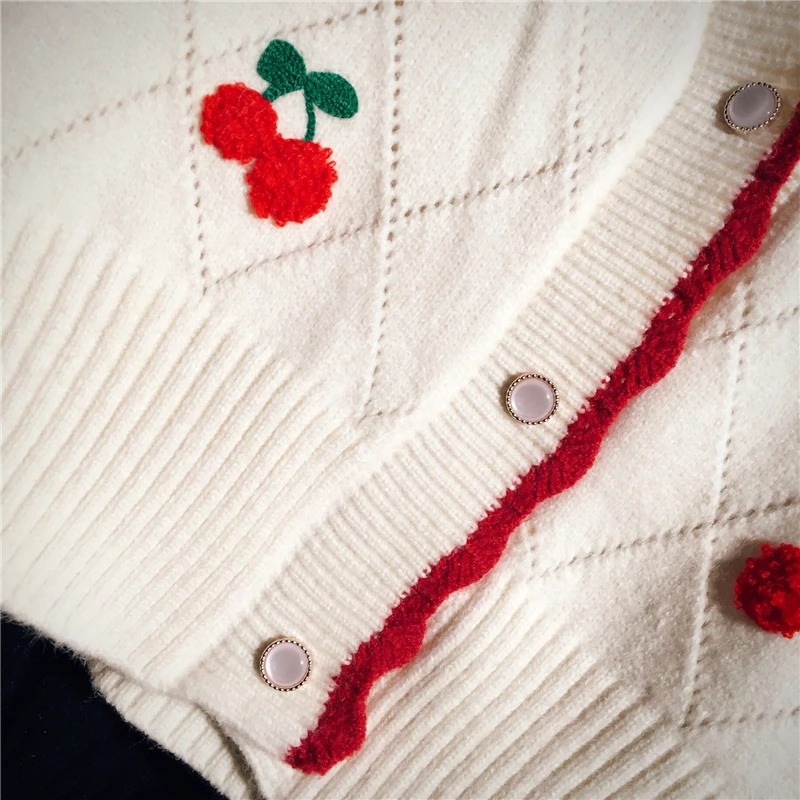 Kawaii Korea Style Cherry Embroidery Sweater