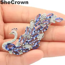 61x26 мм длинная Большая Тяжелая павлинья форма иолит Турмалин CZ Подарок серебряная брошь