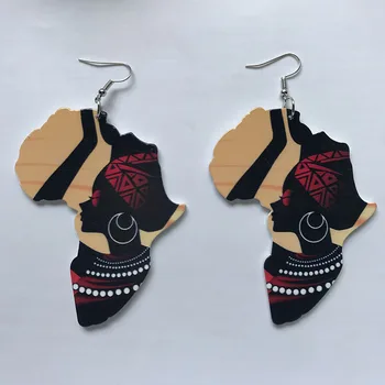 

Black Queen Wood Africa Map Ankh Earring Vintage Party African Afro Jewelry Wooden DIY Club Gift