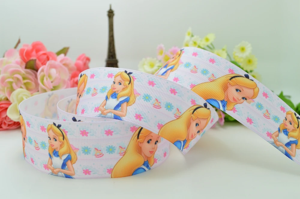 1," 38 мм Alice in Wonderland печатная корсажная лента бант для волос сделай сам ручная работа OEM 50YD