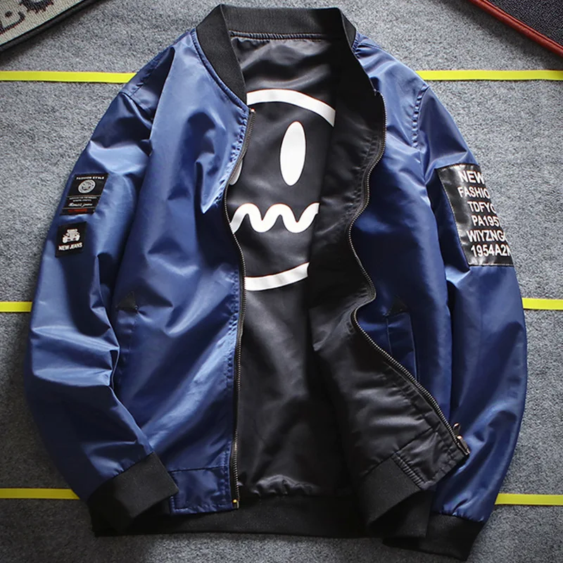 

Douyin Spring And Autumn Korean-style Men's Smiley Jacket Stand Collar Baseball Uniform Air Force Flight Suit Double-sided Wear