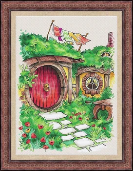 

GG Rabbit and fox with love cross stitch kit Animal cotton thread Love lock canvas stitching embroidery DIY Hobbit's hut