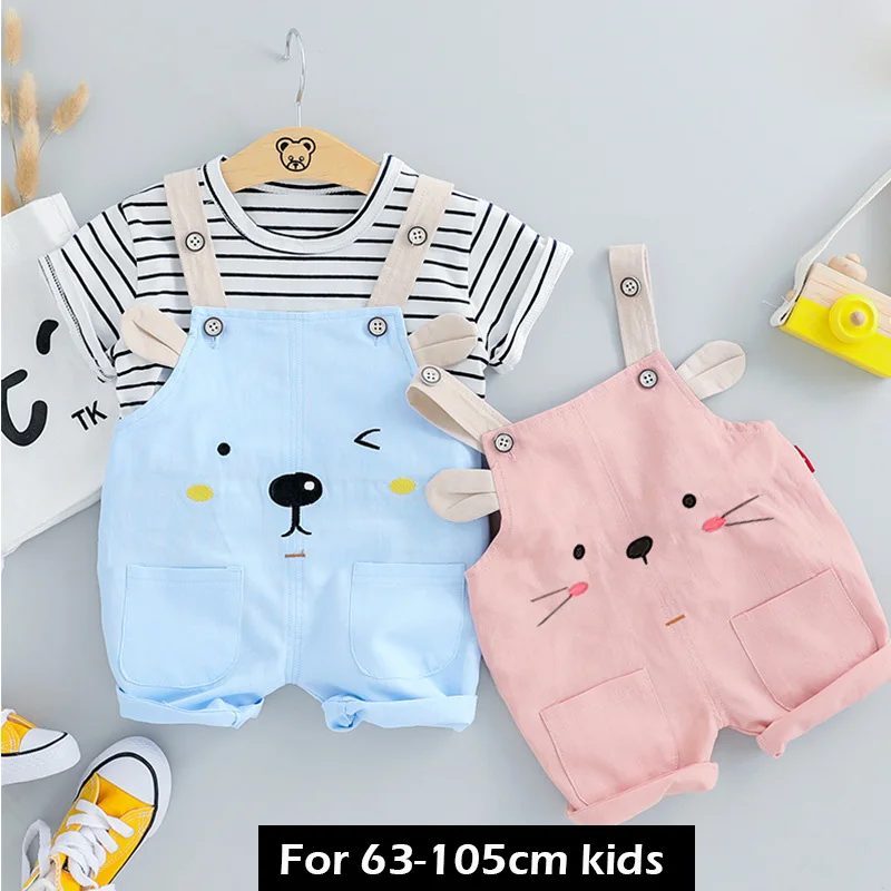 2020 Summer Newborn Baby Girls Clothes 2pcs Set Striped T Shirt &amp Cartoon Suspender Pants Fashion Suits for Boys 1 2 3 years Kid | Детская