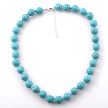 

LARGE 12 mm Turquoise HOWLITE BEAD Necklace knotted in 925 Silver extender 18INCH