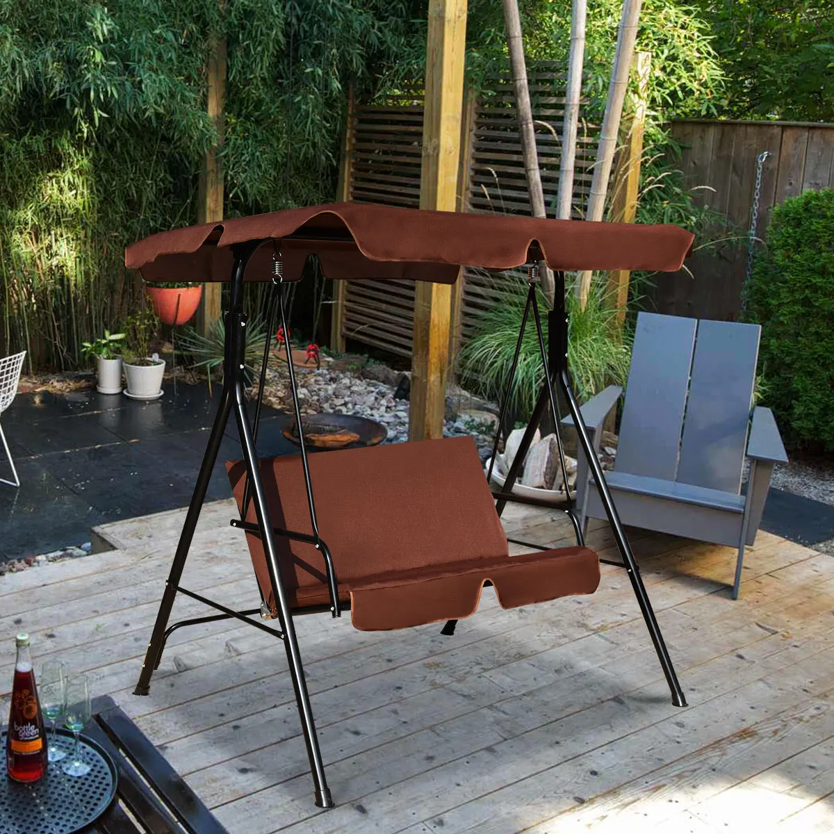 Costway Loveseat патио качели с тентом Glider гамак мягкая стальная рама открытый кофе