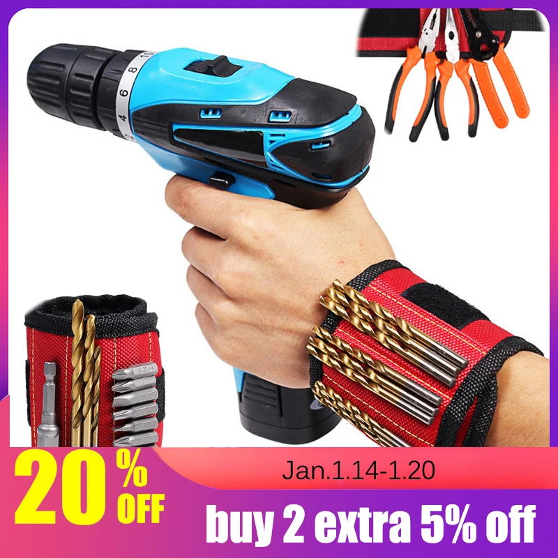 

2 Magnets Screws Nails Drill Bits Electrician Bag Magnetic Wristband Portable Small Tool Bag Magnetic Bracelet For Tools