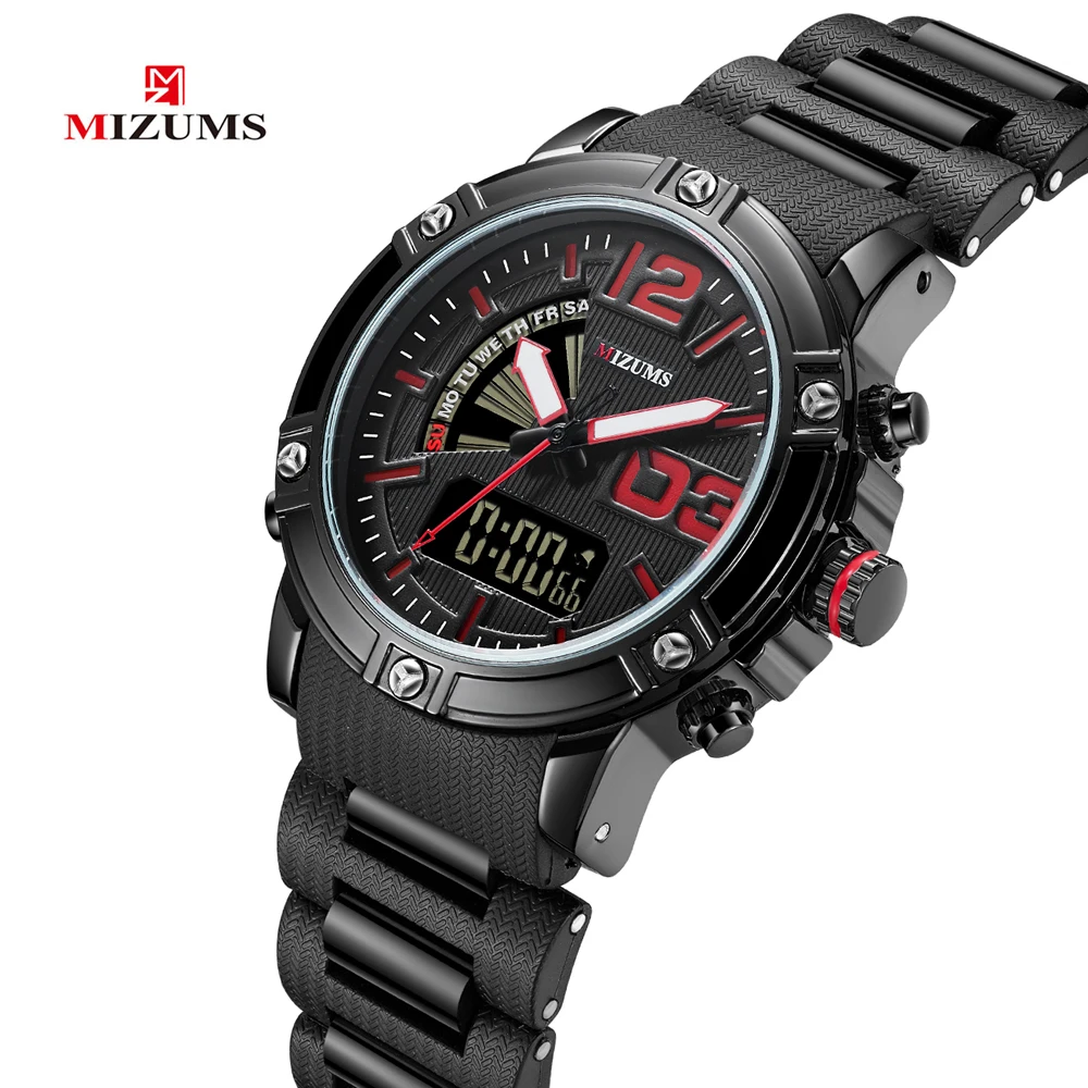 MIZUMS Quartz Analog Digital Sport Watch Men Waterproof Week Display Military Wrist Watches for Man Relogio Masculino Male Clock 6