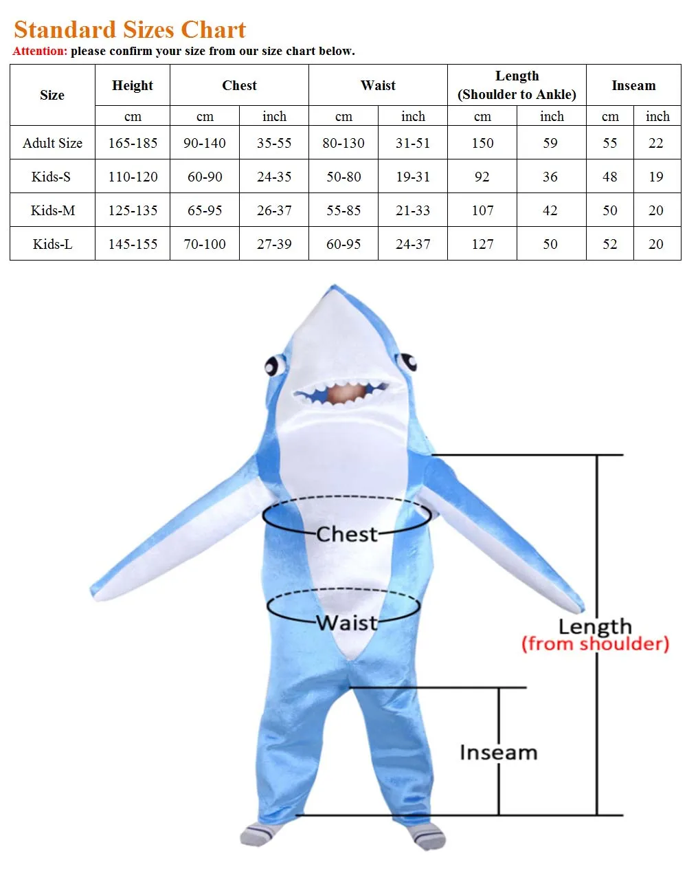 Blue Shark Costume for Kids - Party Shark Cosplay Jumpsuit | Unisex Sea Animal Costume | Funny Halloween Fancy Dress | Jaws Mascot image 2