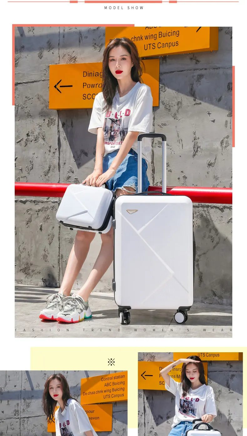 carry on cabin trolley luggage with a girl