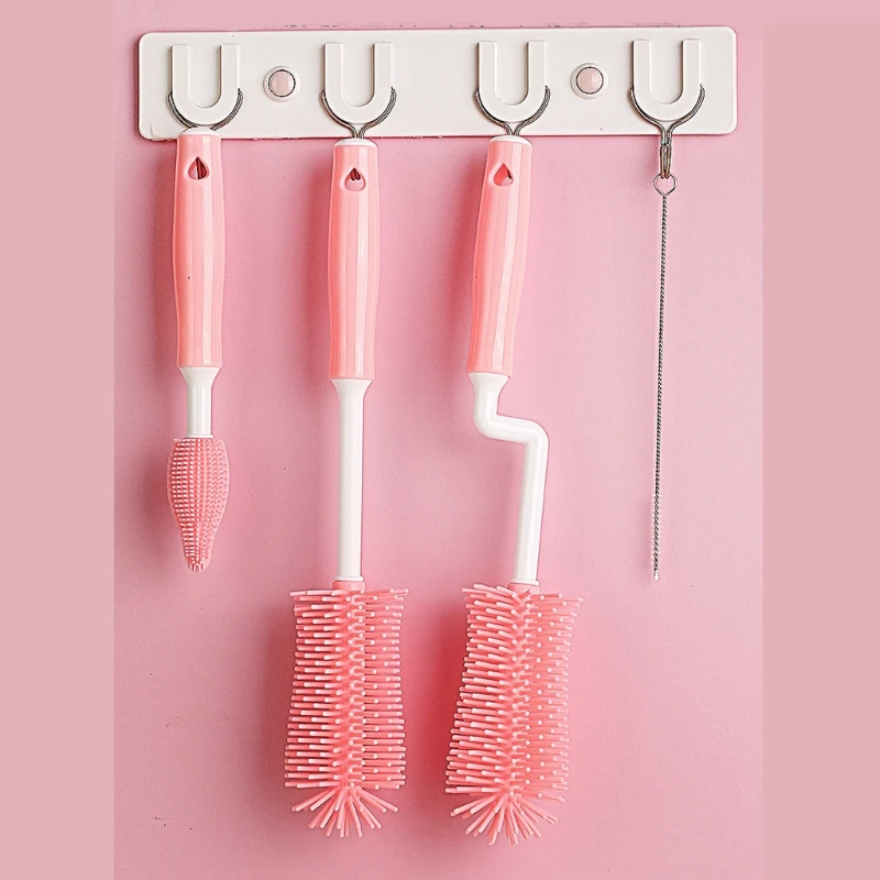 3pcs Newborn Baby Bottle Cleaner Brushes Silicone 360 Degree Rotation Long Handle Milk Nipple Cup Cleaning Brush | Мать и ребенок