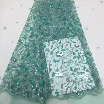 

Multi color beautiful african sequins lace fabric 5yards african net tulle lace fabric with sequins for women party dress green