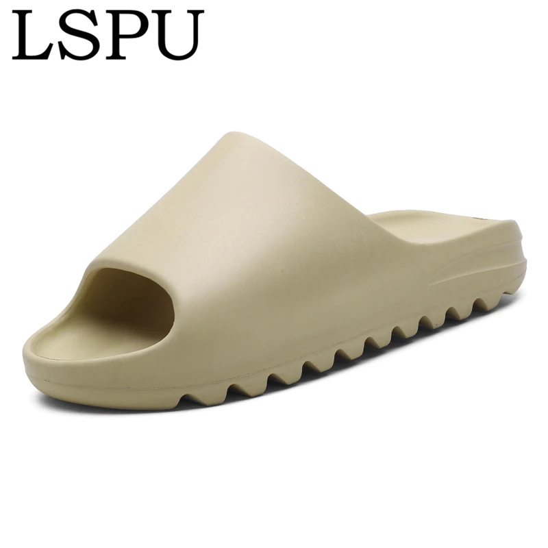 Yzy de verano de los hombres Boca de pescado sandalias de deslizamiento en del agua transpirable playa hombres diapositivas Flip Flops, Blanco zapatillas de hombres tamaño 35-46