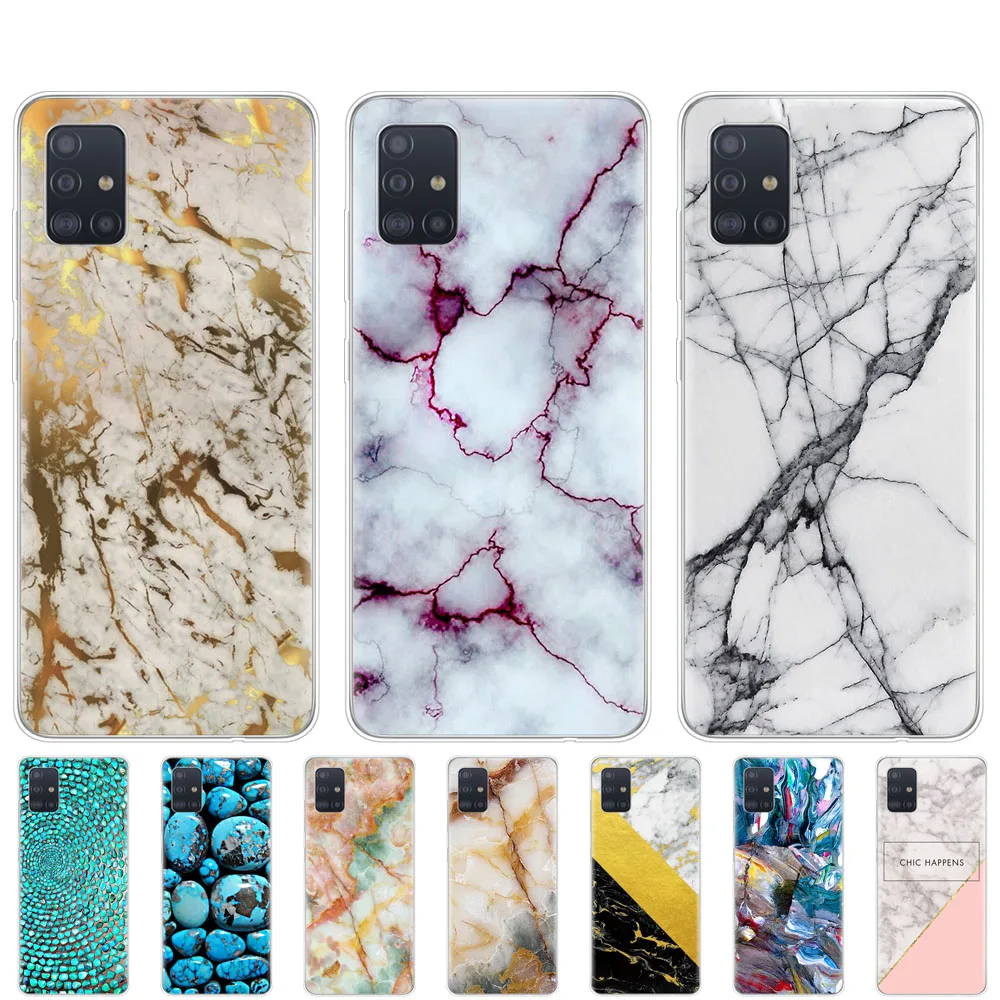 silicon phone cover case for samsung galaxy A51 A31 A41 A71 A01 A81 A91 A30S A20S A50S M30S M40S coque marble green stone | Мобильные
