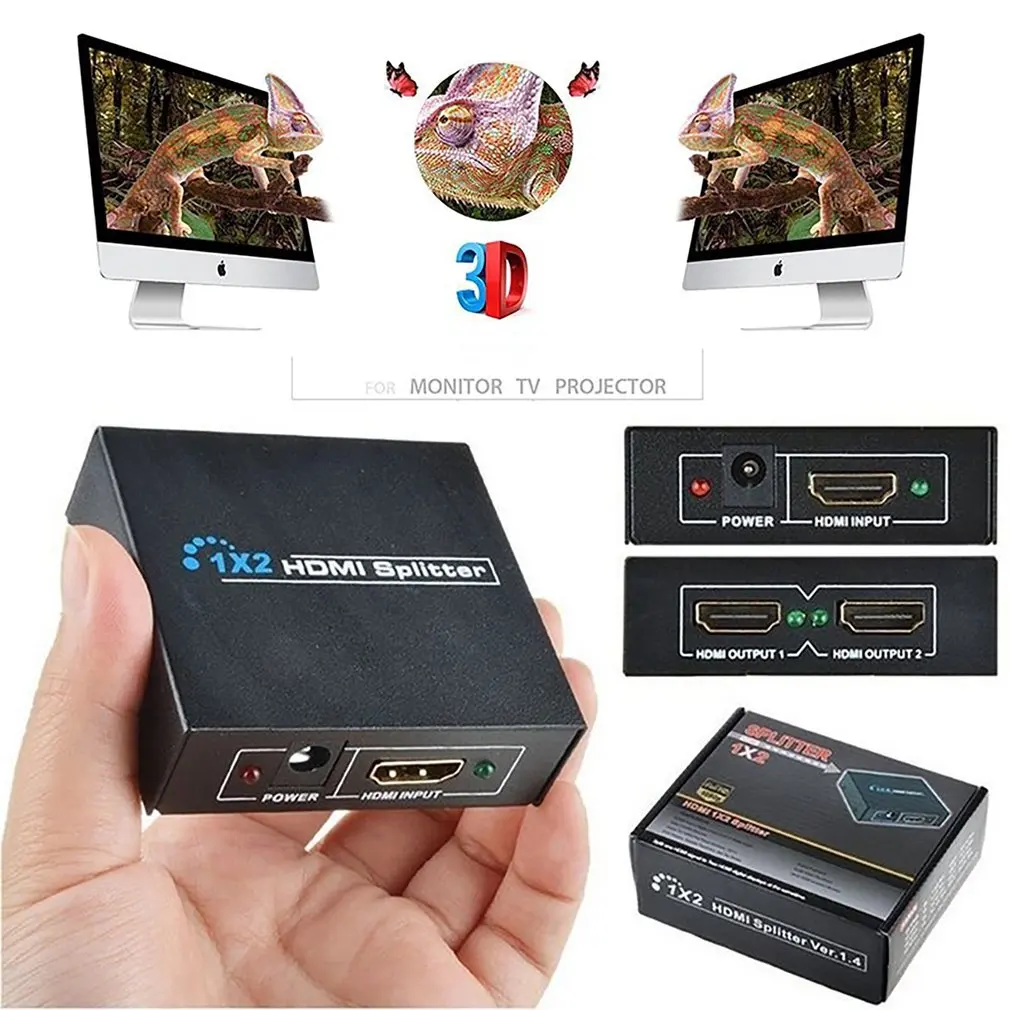 HDMI split ter Full HD 1080p видео HDMI коммутатор 1X2 split 1 In 2 Out усилитель дисплей адаптер для HDTV DVD