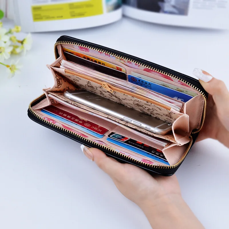 Ladies Zipper Purse Large Capacity Practical Hand Wallet Woman PU Leather Fashion Female Long Section Wallet