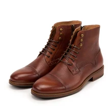 Фирменный дизайн; винтажные ботильоны из натуральной воловьей кожи наивысшего качества с круглым носком; сезон весна-зима; ботинки в байкерском стиле; мужская обувь