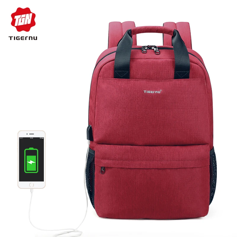 Скидка 2019 Tigernu женский рюкзак зарядка через usb ранец для колледжа Mochila 15,6