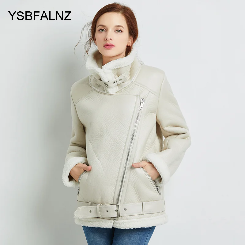 

2023 Winter Faux Lamb Leather Jacket Women Wool Fur Belt Zipper Turn Down Collar Loose Coat Female Warm Thick Outerwear Clothing
