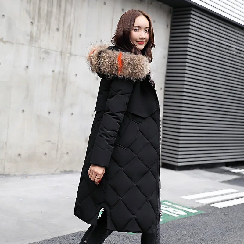 

2019 Korean-style New Style Winter Thick Slim Fit Cotton-padded Clothes Women's Long over-the-Knee down Cotton fu da Fur Collar