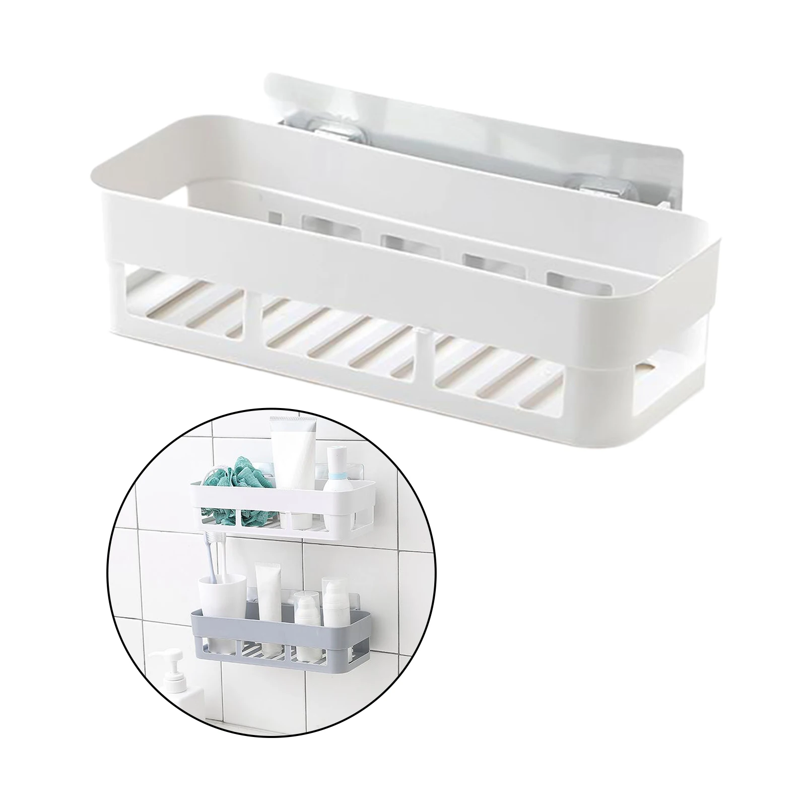 Wall Mounted Bathroom Shower Shelf Bath Caddy Storage Basket Rack Rectangle 26x10x6cm