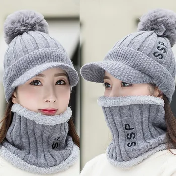 

Women's Hat and scarves set Winter Kitted Wool Winter hats for Women scarf Warm three Pieces Beanie winter women's hat