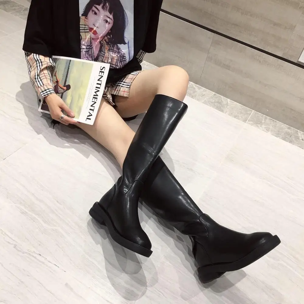 

Shoes Fashion Boots Woman Low Heels booties Zipper Winter Women Booties Ladies Round Toe Punk Autumn Over-the-knee Rubber 2019