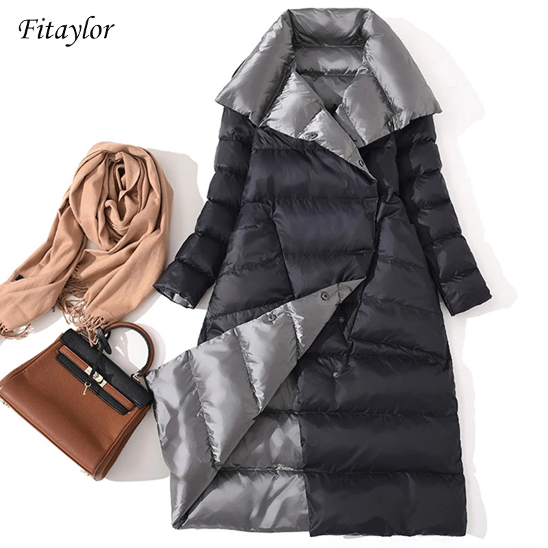 Fitaylor  Women Double Sided Down Long Jacket