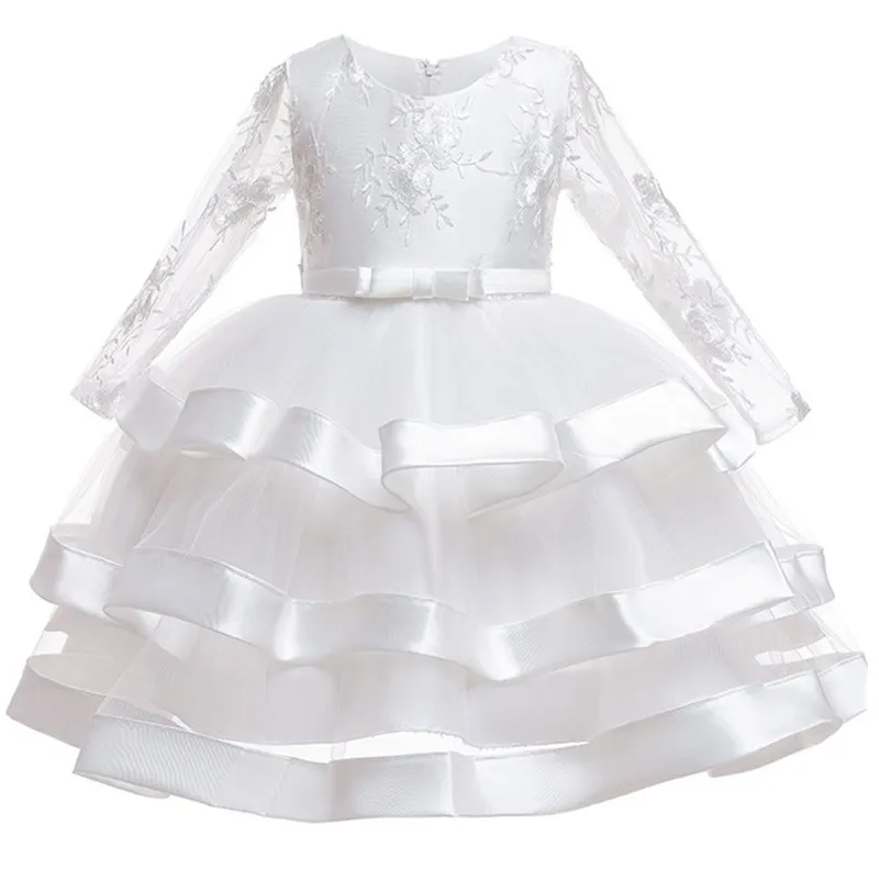 Детское кружевное платье-пачка принцессы для девочек, элегантное платье для дня рождения с вышитыми цветами Одежда для маленьких девочек от 2 до 10 лет