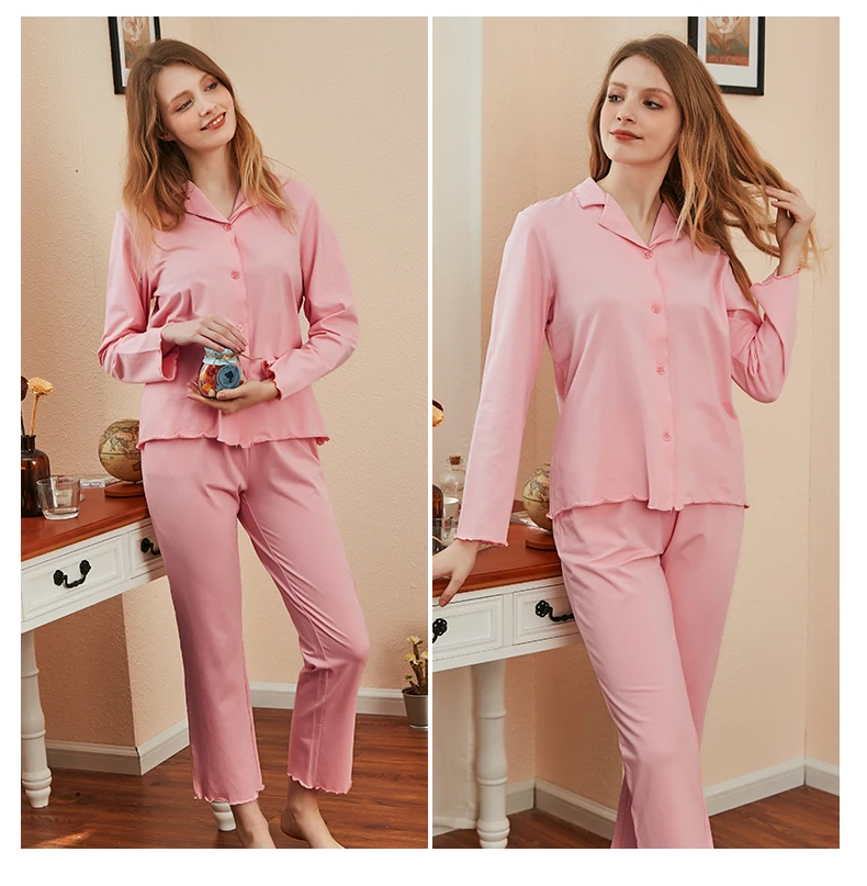 Autumn New Ladies'Cotton Open-lapel Long Sleeve Sleepwear Suit