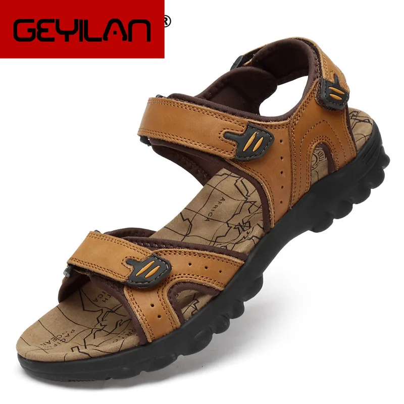 

New Fashion Genuine Leather Sandals Men Summer Shoes Outdoor Rubble Soles Popular Men Beach Sandals Casual Men's Shoes