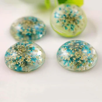 

New Fashion 5pcs 25mm Natural Dried Flowers Flat Back Resin Cabochons Cameo G3-06