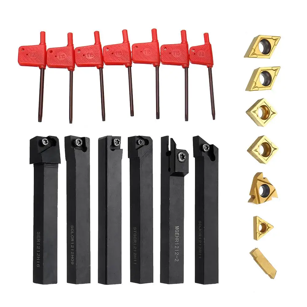 

21PCS 12mm Carbide Inserts Turning Tool Holder Boring Bar DCMT CCMT With Wrenches for CNC Lathe Cutter Tools Turning Tool