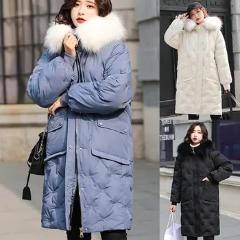 

2019 New Women's Fashion Solid Casual Ladies Warm Winter Coat Hooded Thick Warm Loose Jacket Long Overcoat