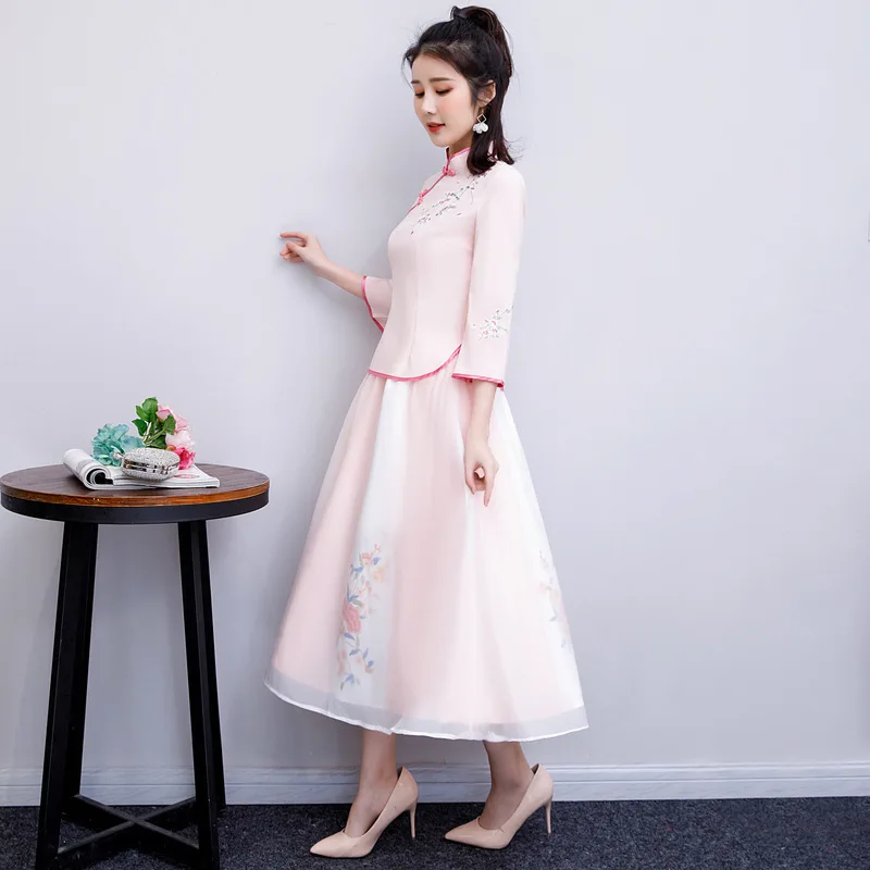 Sheng Коко китайский hanfu костюм Гучжэны женские из хлопка и льна в китайском стиле Стиль Топ и юбка традиционное китайское платье костюмы Костюмы