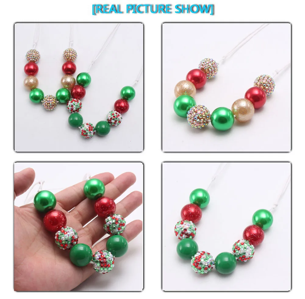 MHS. SUN, рождественское праздничное ожерелье с бусинами, для детей, девочек, Регулируемая Веревка, ожерелье, зеленый/красный, бисерное украшение для детей, 1 шт