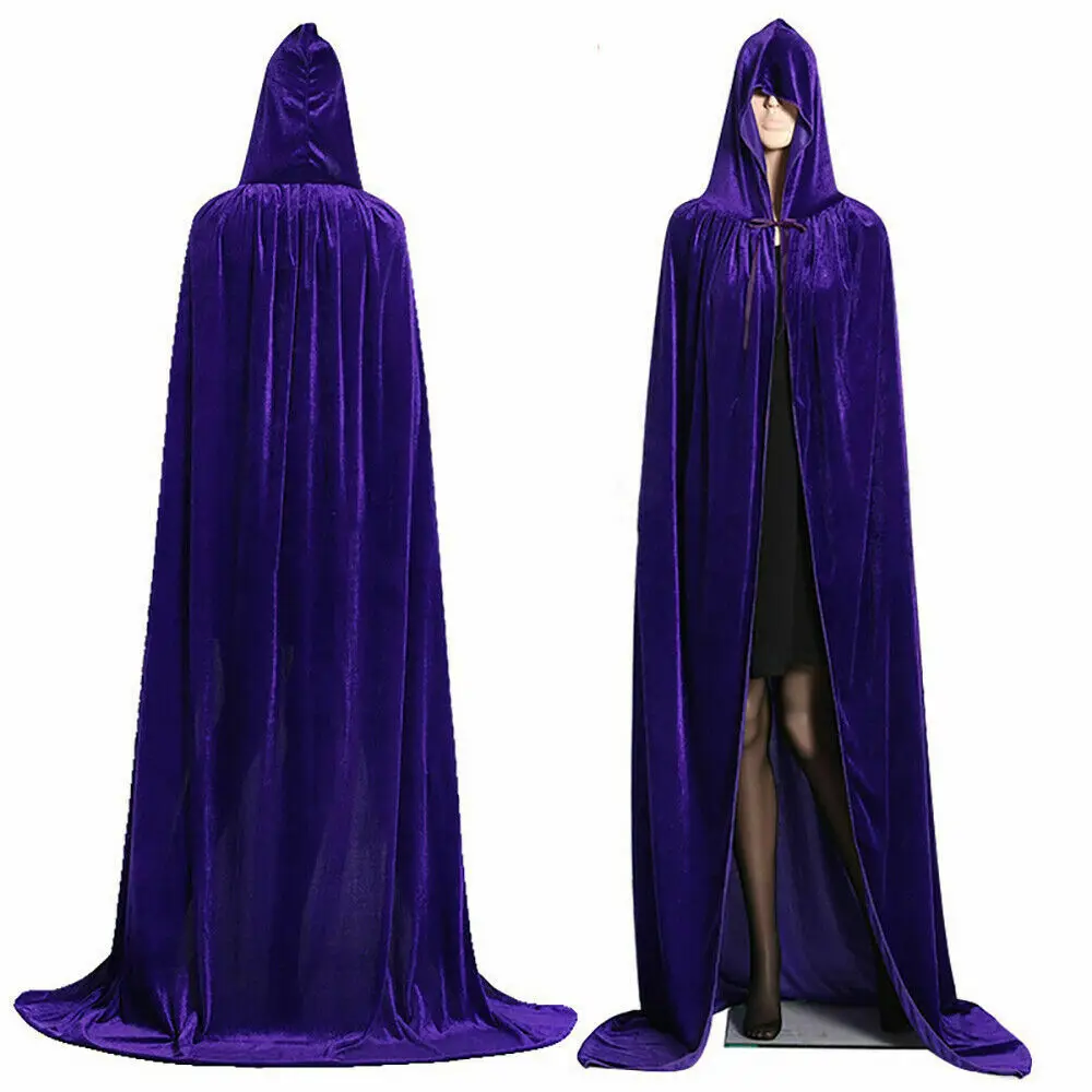 Gothic Hooded Cloak Adult Elf Witch Long Purim Carnival Halloween Cloaks Capes Robe Larp Women Men Vampires Grim Reaper Party - Цвет: Фиолетовый