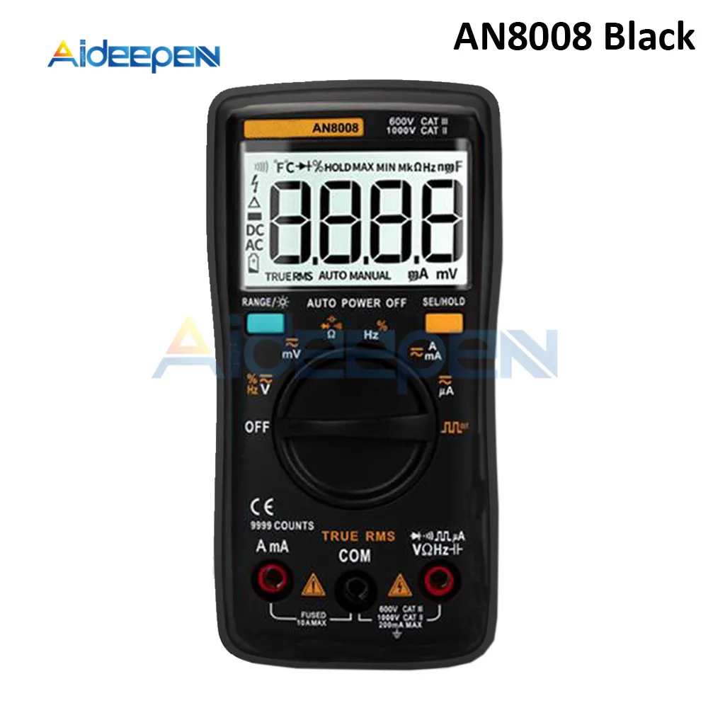 AN8008 Black AN8008 AN8009 автоматический Диапазон Цифровой мультиметр 9999 отсчетов с подсветкой AC/DC Амперметр Вольтметр Ом Транзистор тестер мультиметр - Цвет: AN8008 Black