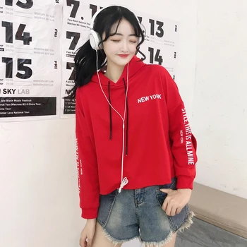 

Hoodies Women New Ripped Short Sweatshirt Women Spring and Autumn Fashion Casual Korean-Style Pullover