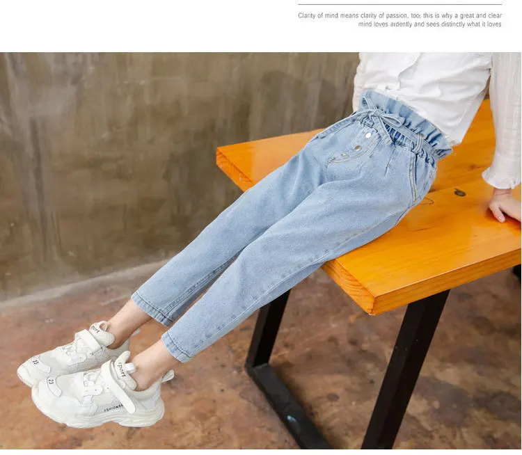 Girl'S Pants New Style Spring And Autumn Korean-style Western Style Jeans Middle And Large CHILDREN'S Trousers GIRL'S High